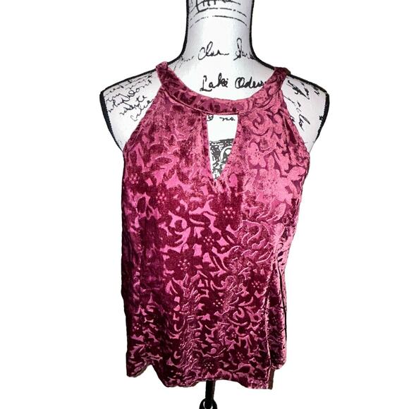 Altar’d State Vintage 90s Y2K Red Burgundy Goth‎ Vamp Velvet Floral Sleeveless M - Picture 2 of 9